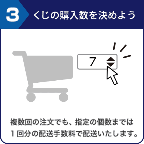 3.くじの購入数を決めよう 複数回の注文でも、指定の個数までは1回分の配送手数料で配送いたします。